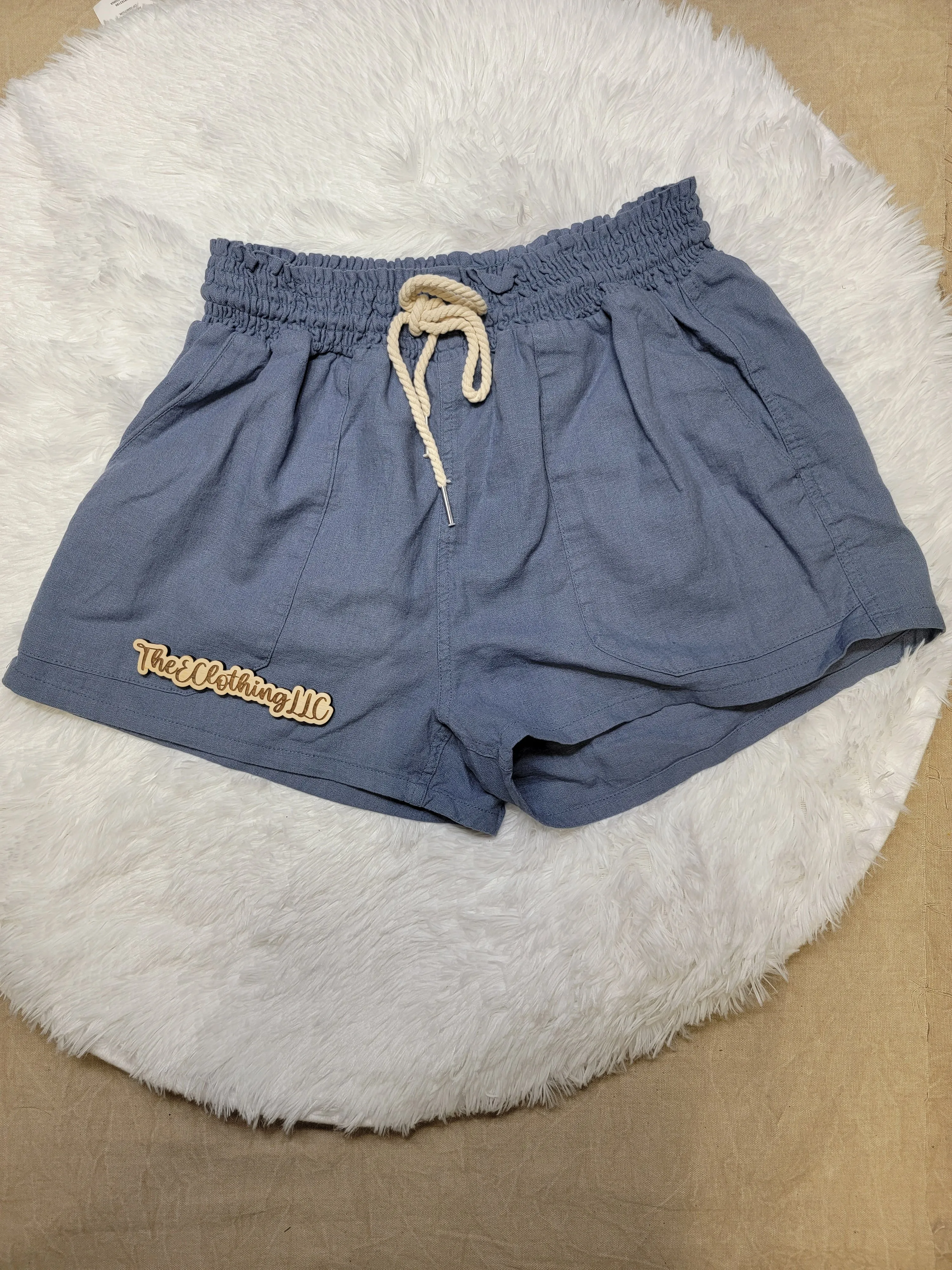 Linen Shorts - Stone Blue