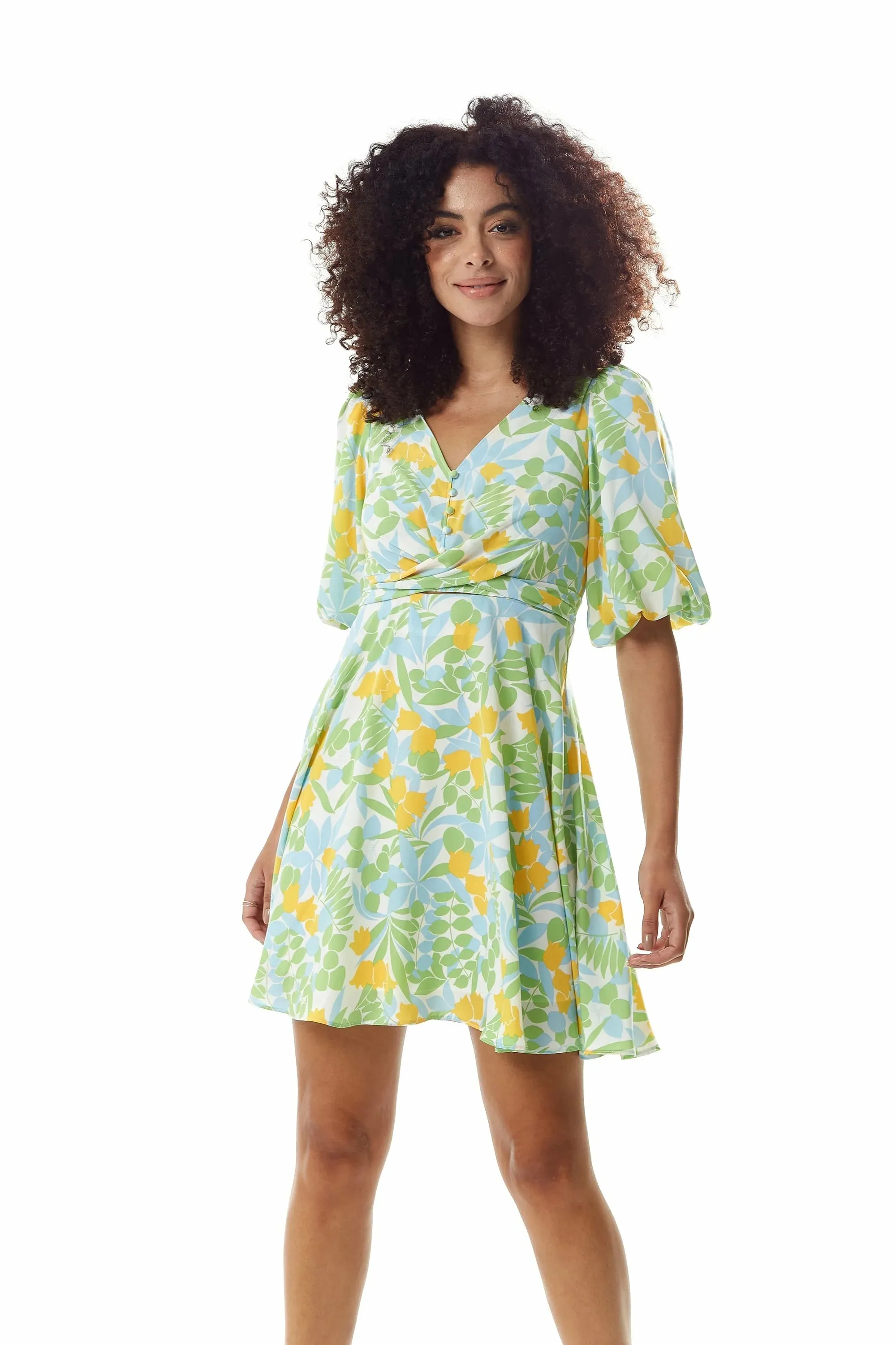 Liquorish Yellow Floral Summer Dress With Tie Waist