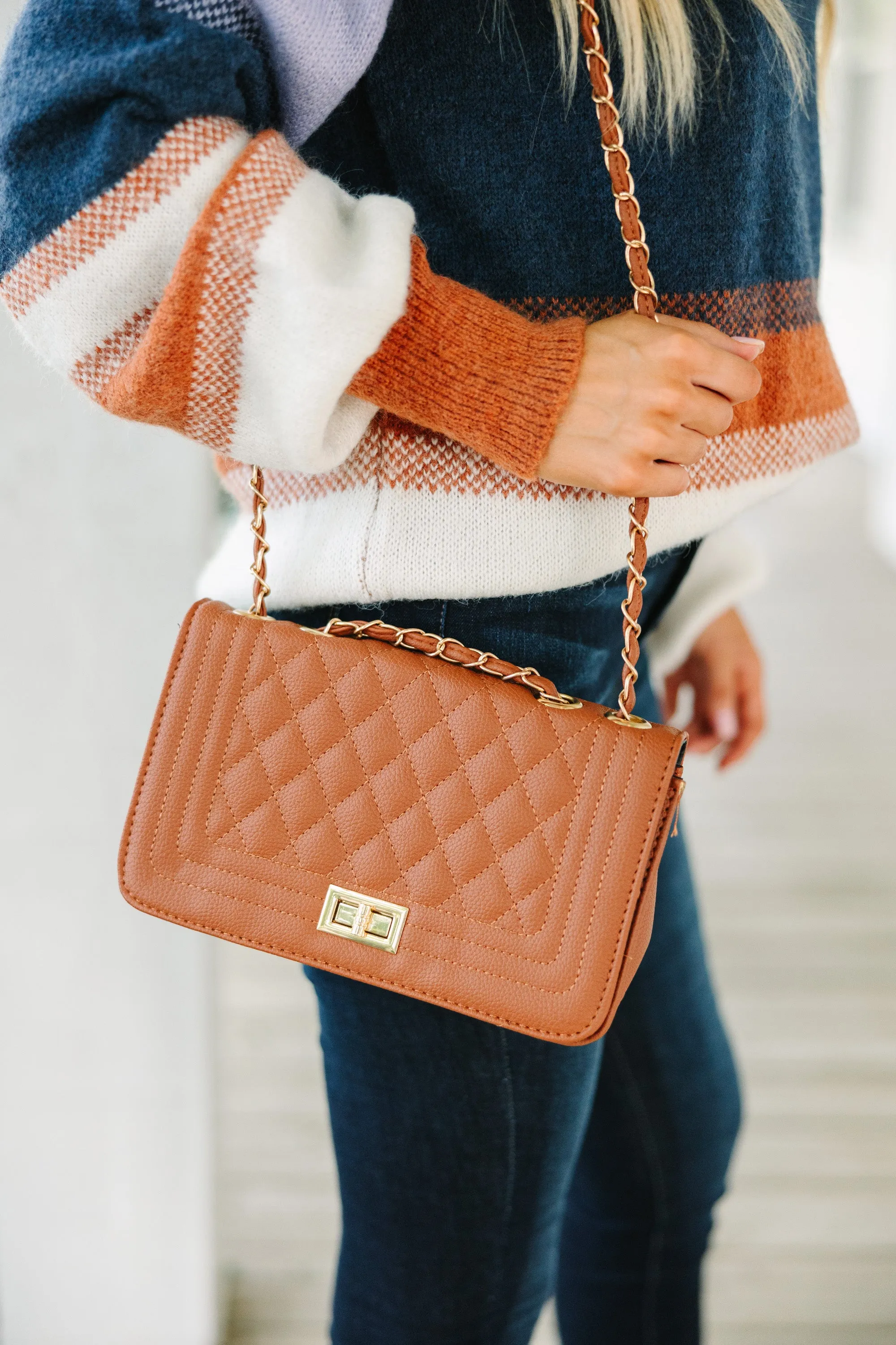 Living Your Life Tan Brown Quilted Purse