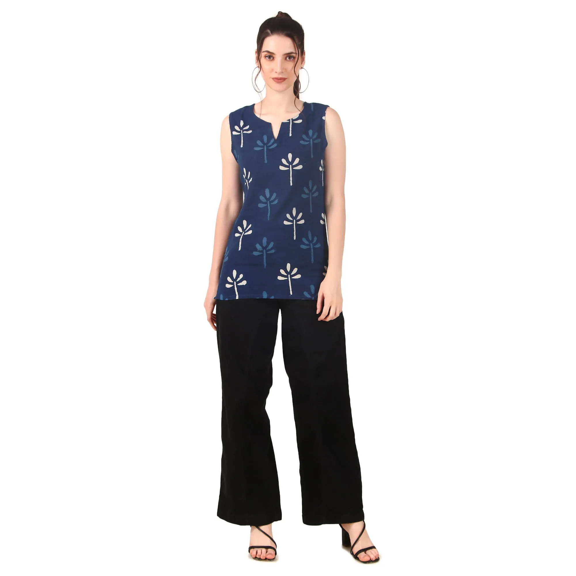 Magnetism Indigo Short Kurti Sleeveless for Women