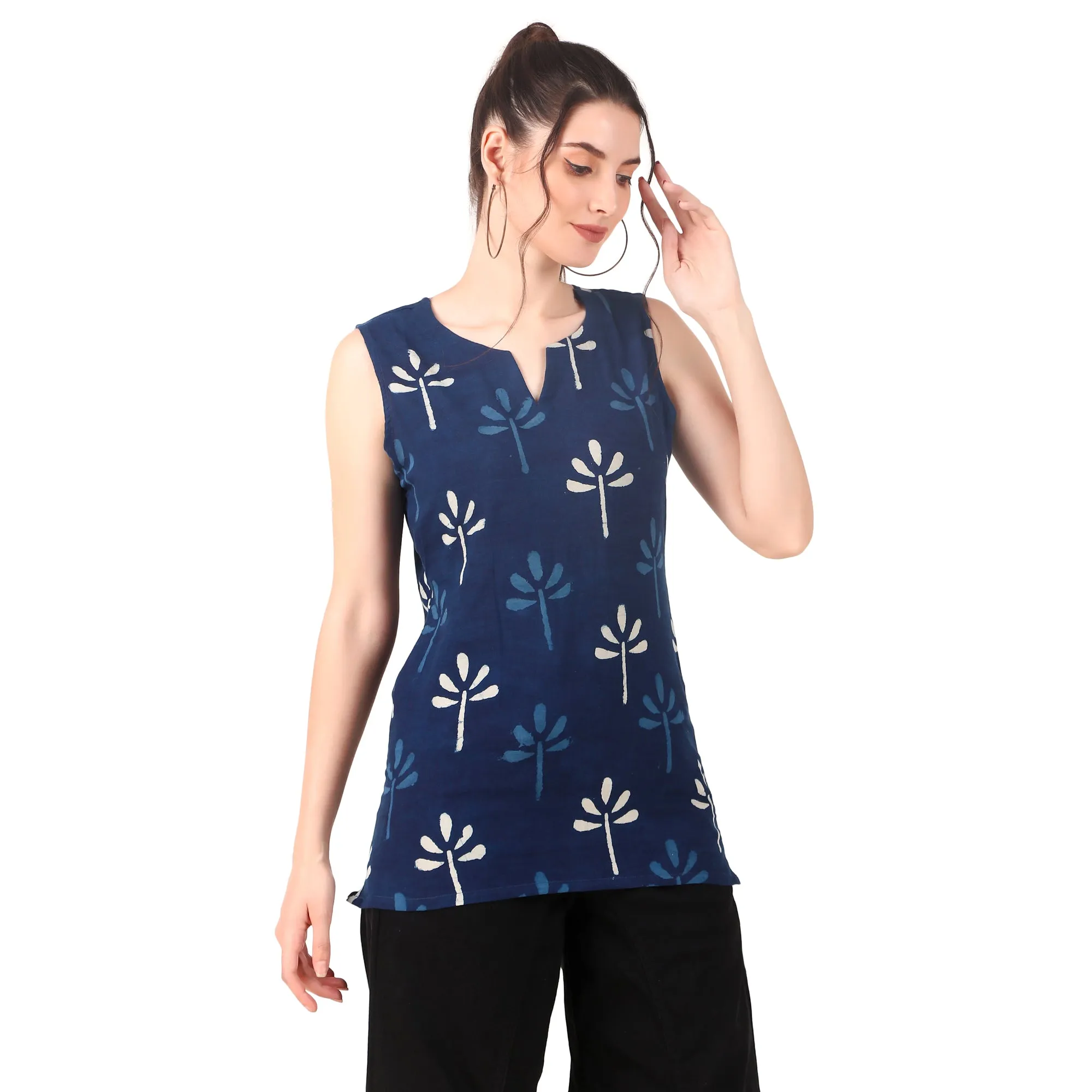 Magnetism Indigo Short Kurti Sleeveless for Women