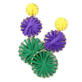 Mardi Gras Raffia Disc Link Dangle Earrings