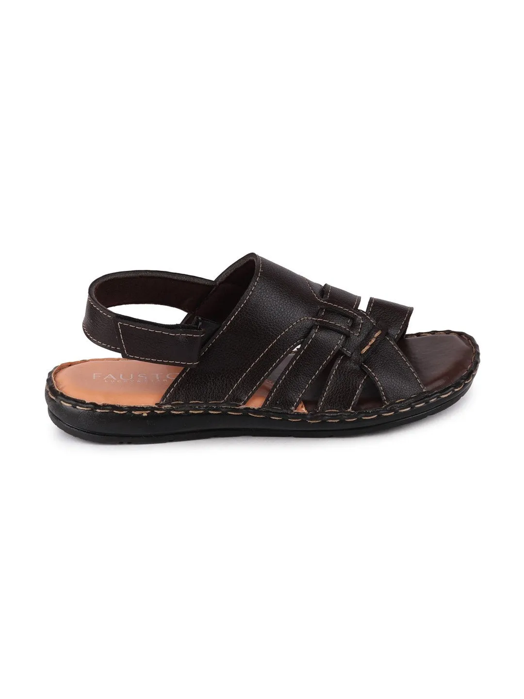 Men Brown Casual Hook & Loop Sandals