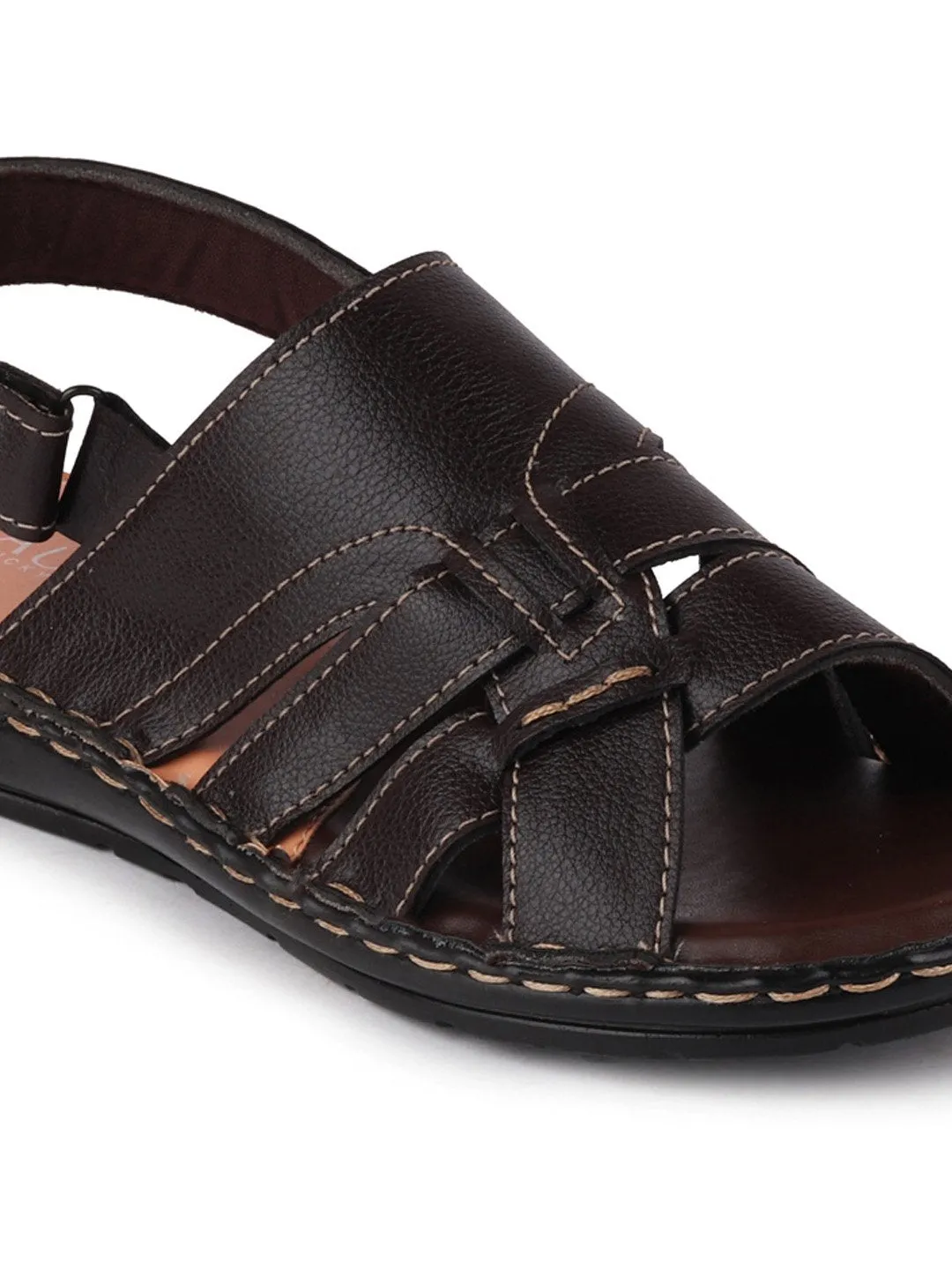 Men Brown Casual Hook & Loop Sandals