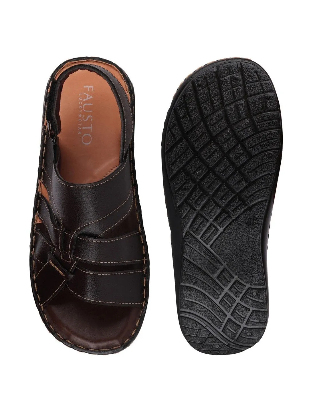 Men Brown Casual Hook & Loop Sandals