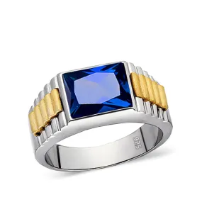 Mens Band Ring Jewelry Blue Sapphire Stone Solid Elegant 925 Sterling Silver