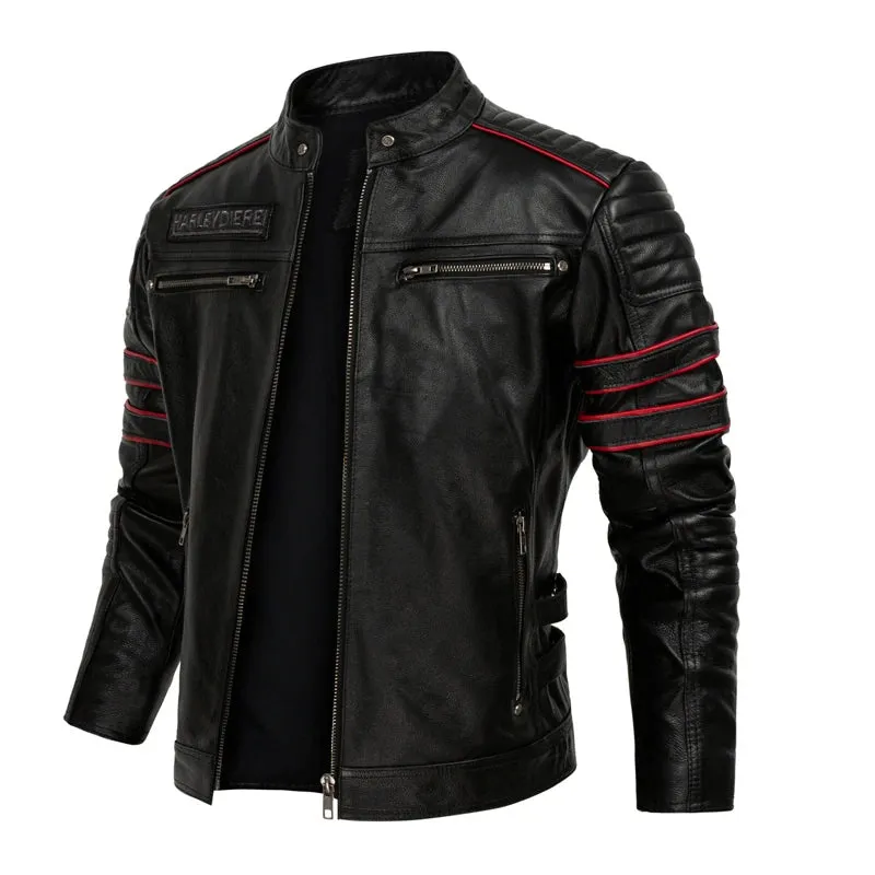 Men's biker SKULL LEATHER JACKET BLACK