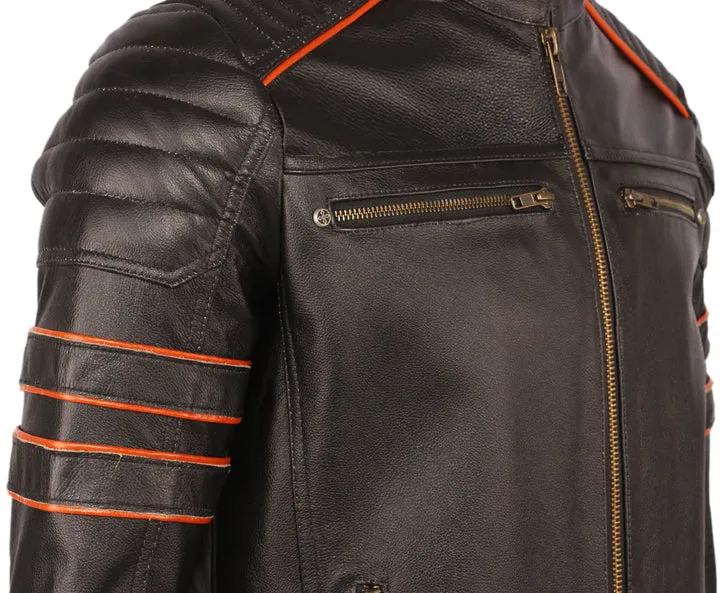 Men's biker SKULL LEATHER JACKET BLACK