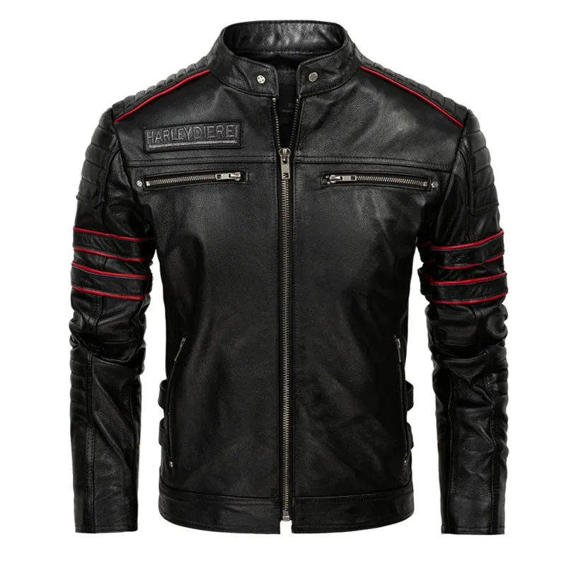 Men's biker SKULL LEATHER JACKET BLACK