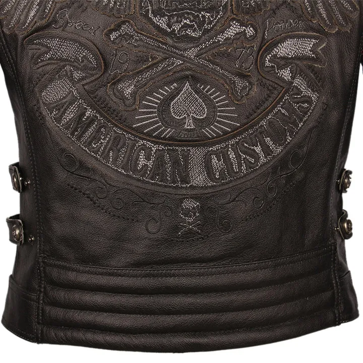 Men's biker SKULL LEATHER JACKET BLACK