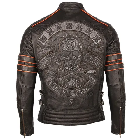 Men's biker SKULL LEATHER JACKET BLACK