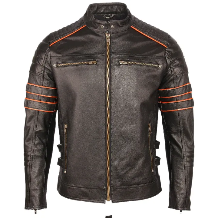 Men's biker SKULL LEATHER JACKET BLACK