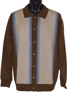 Men's Cigar Sweater | Spread Collar Button Closure | Brown