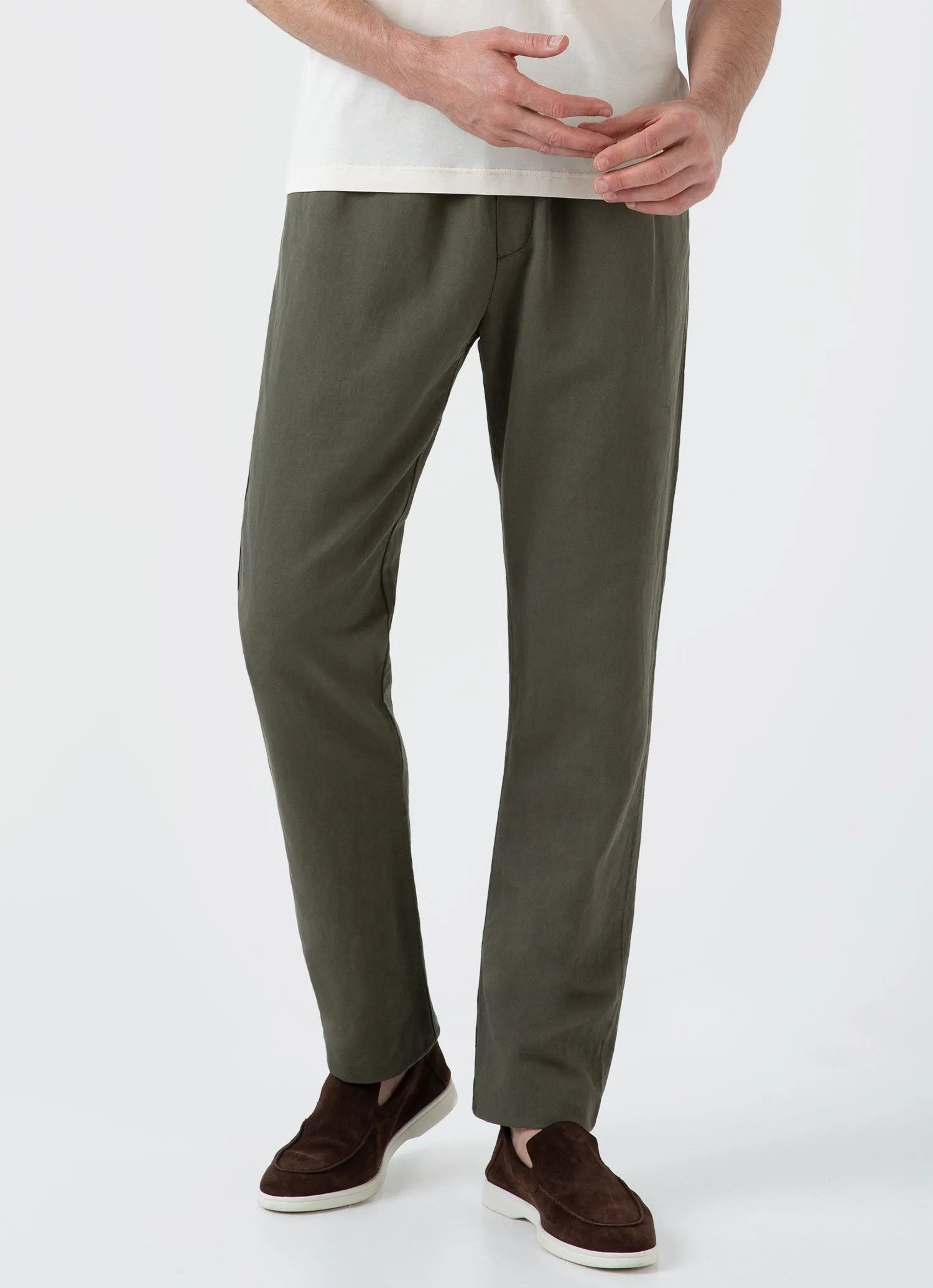 Men's Cotton Linen Drawstring Trouser in Khaki