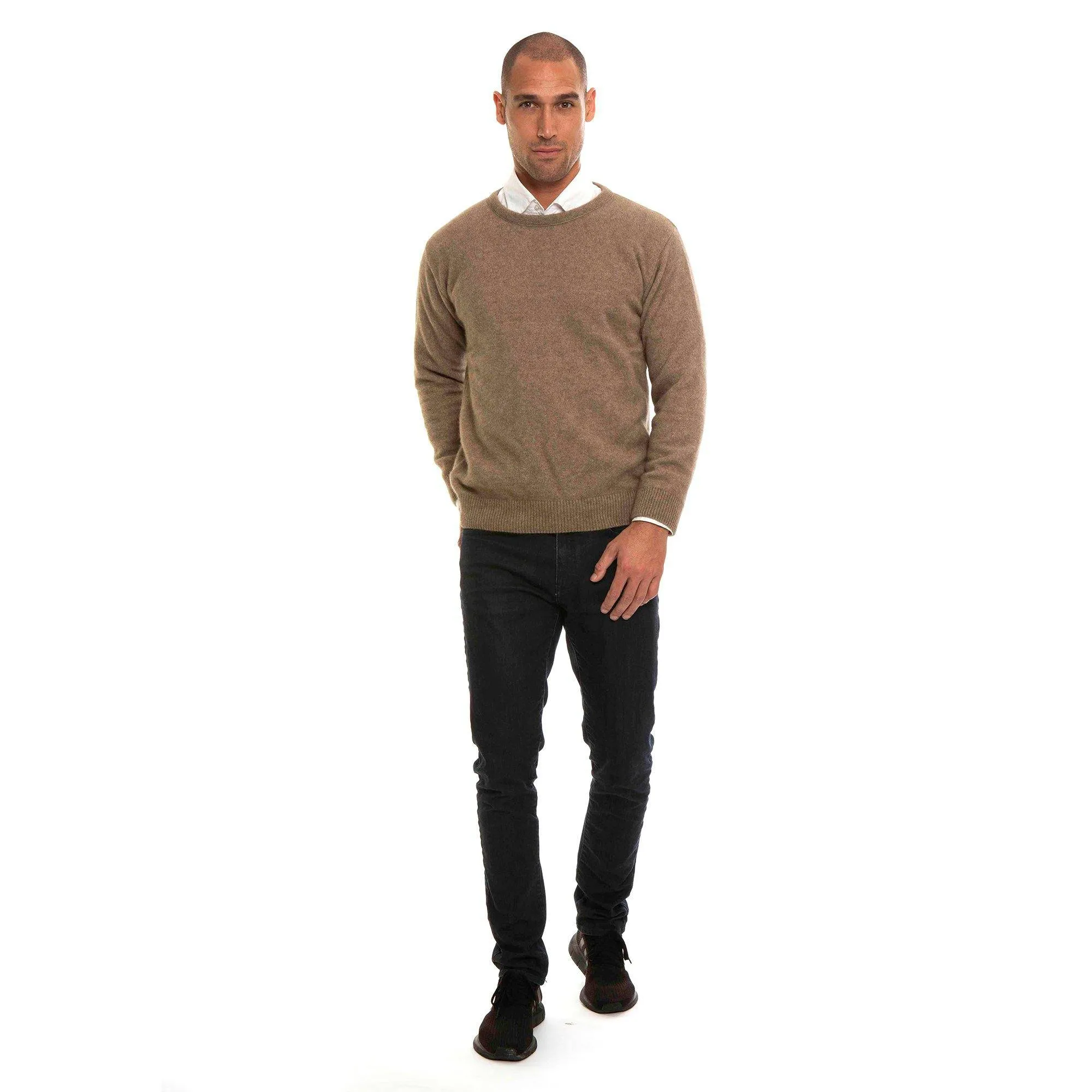 Mens Crew Neck Possum Merino Jumper - Mocha