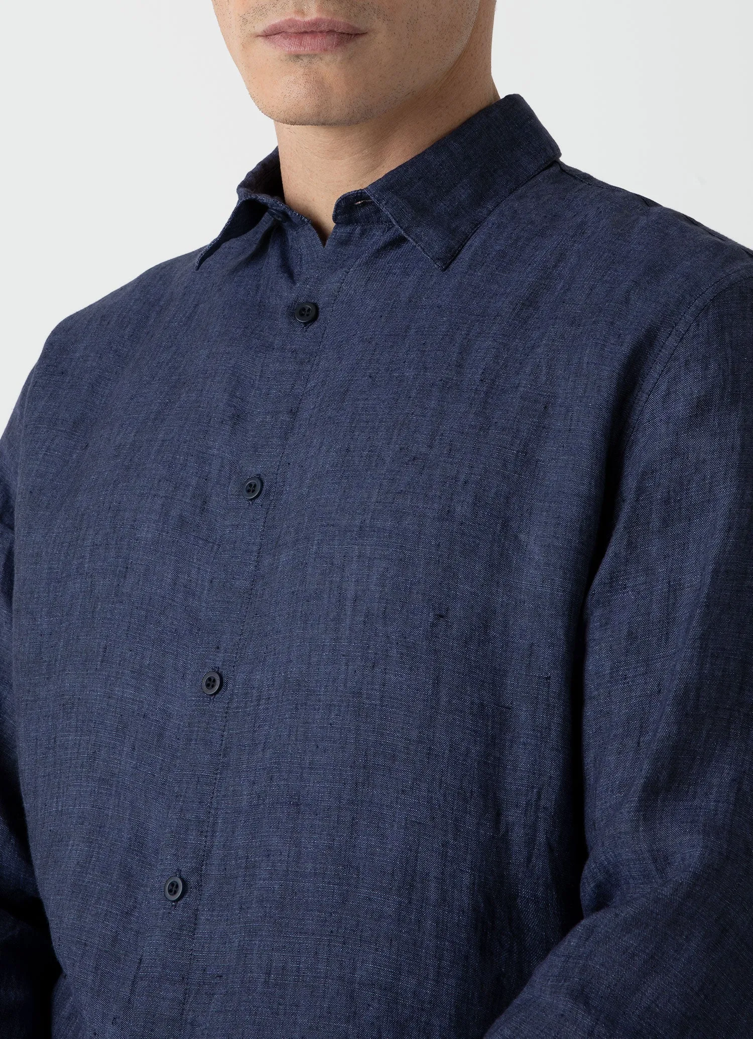 Men's Linen Shirt in Navy Melange