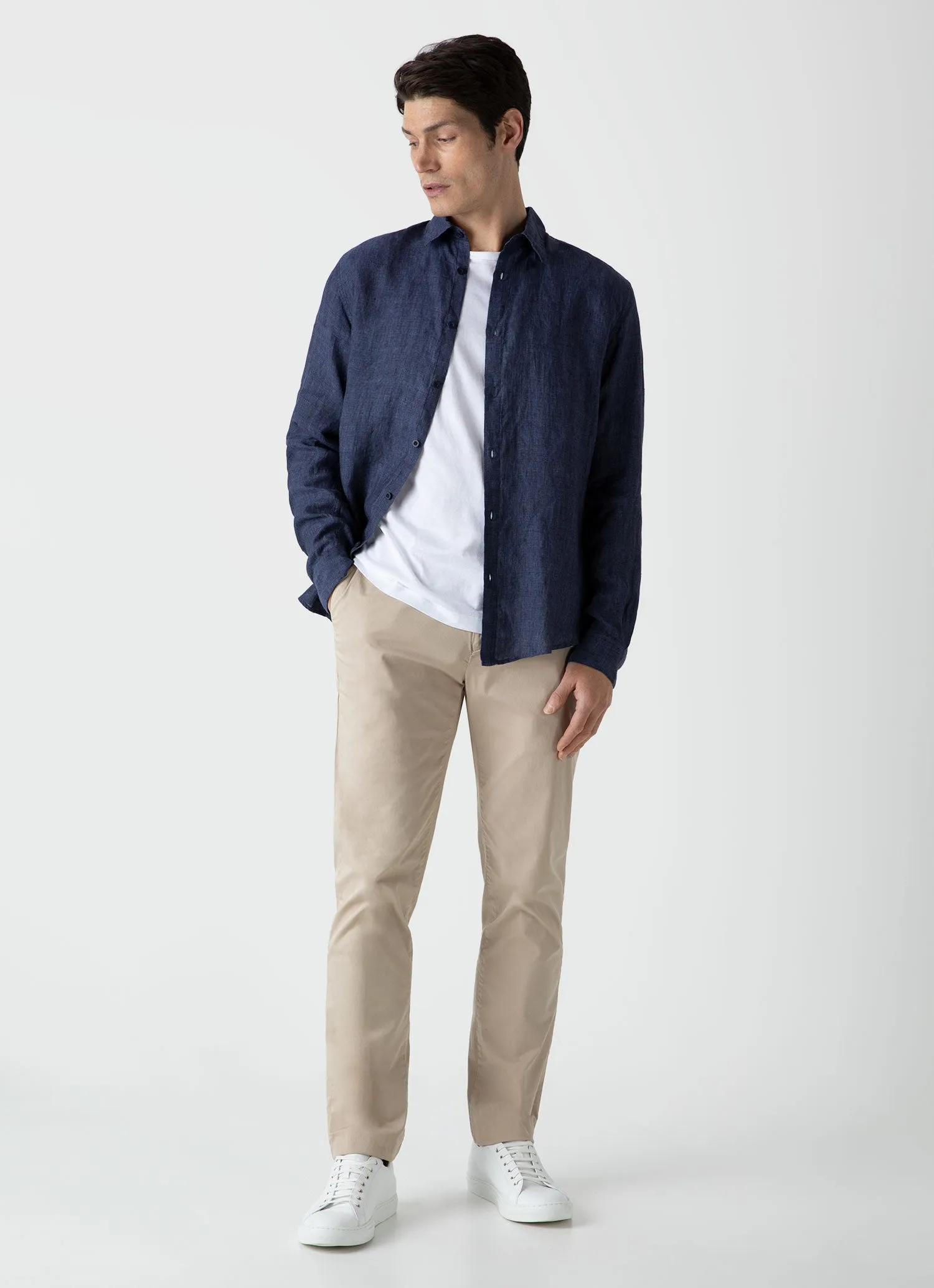 Men's Linen Shirt in Navy Melange