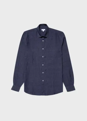 Men's Linen Shirt in Navy Melange