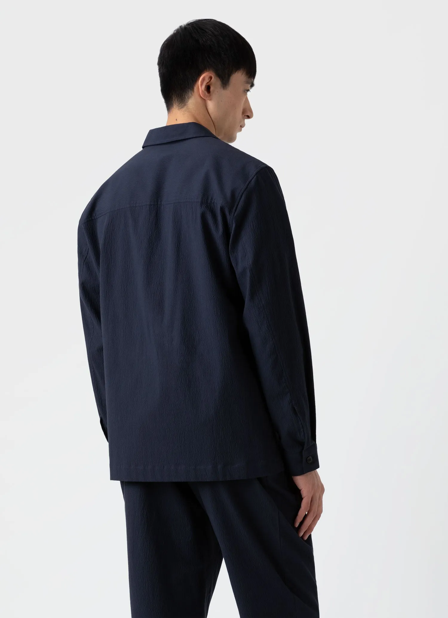 Men's Seersucker Overshirt in Navy