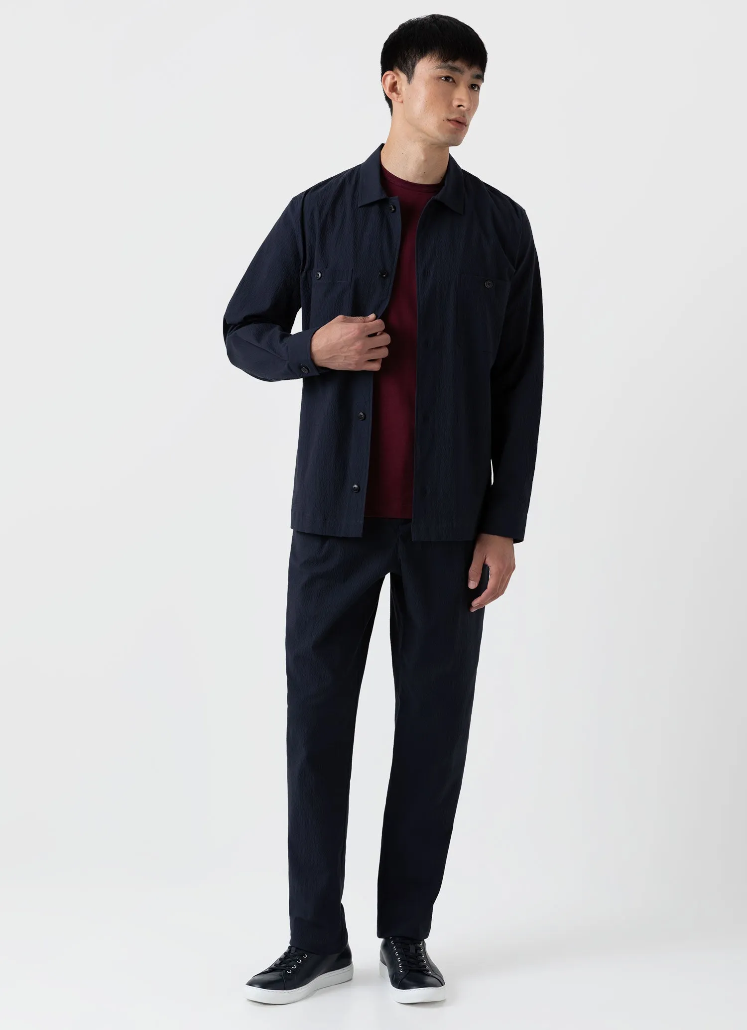 Men's Seersucker Overshirt in Navy