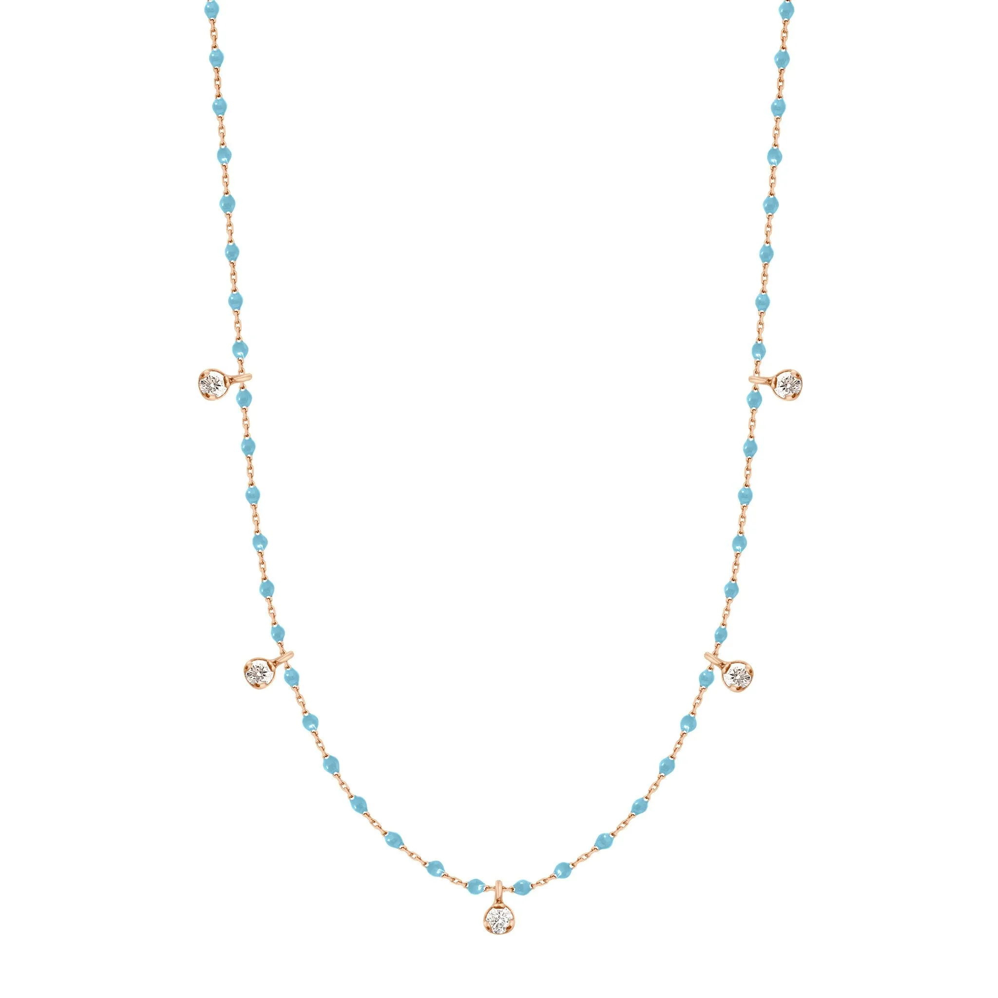 Mini Gigi Turquoise necklace, Rose Gold 5 diamond, 21.7"