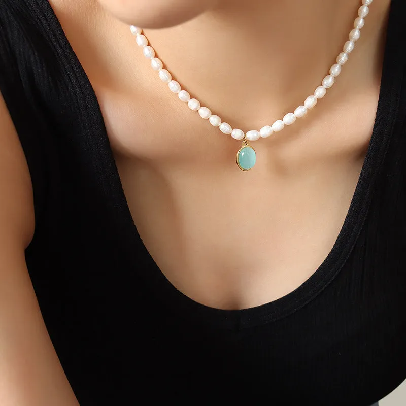 New Luxury Freshwater Pearl Opal Pendant Necklace LJ19