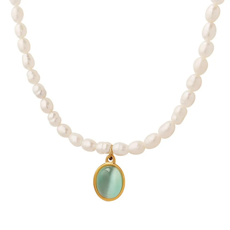 New Luxury Freshwater Pearl Opal Pendant Necklace LJ19