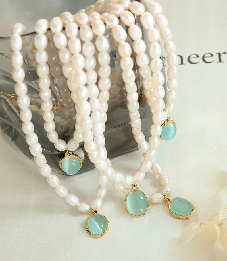 New Luxury Freshwater Pearl Opal Pendant Necklace LJ19