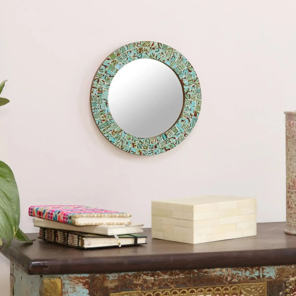 Novica Aqua Splash Glass Mosaic Mirror