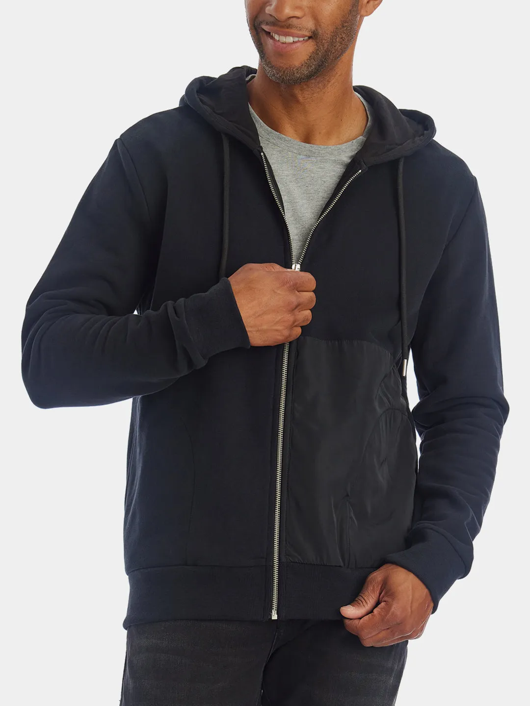 Nylon Patch Zipper Hoodie Sweatshirt