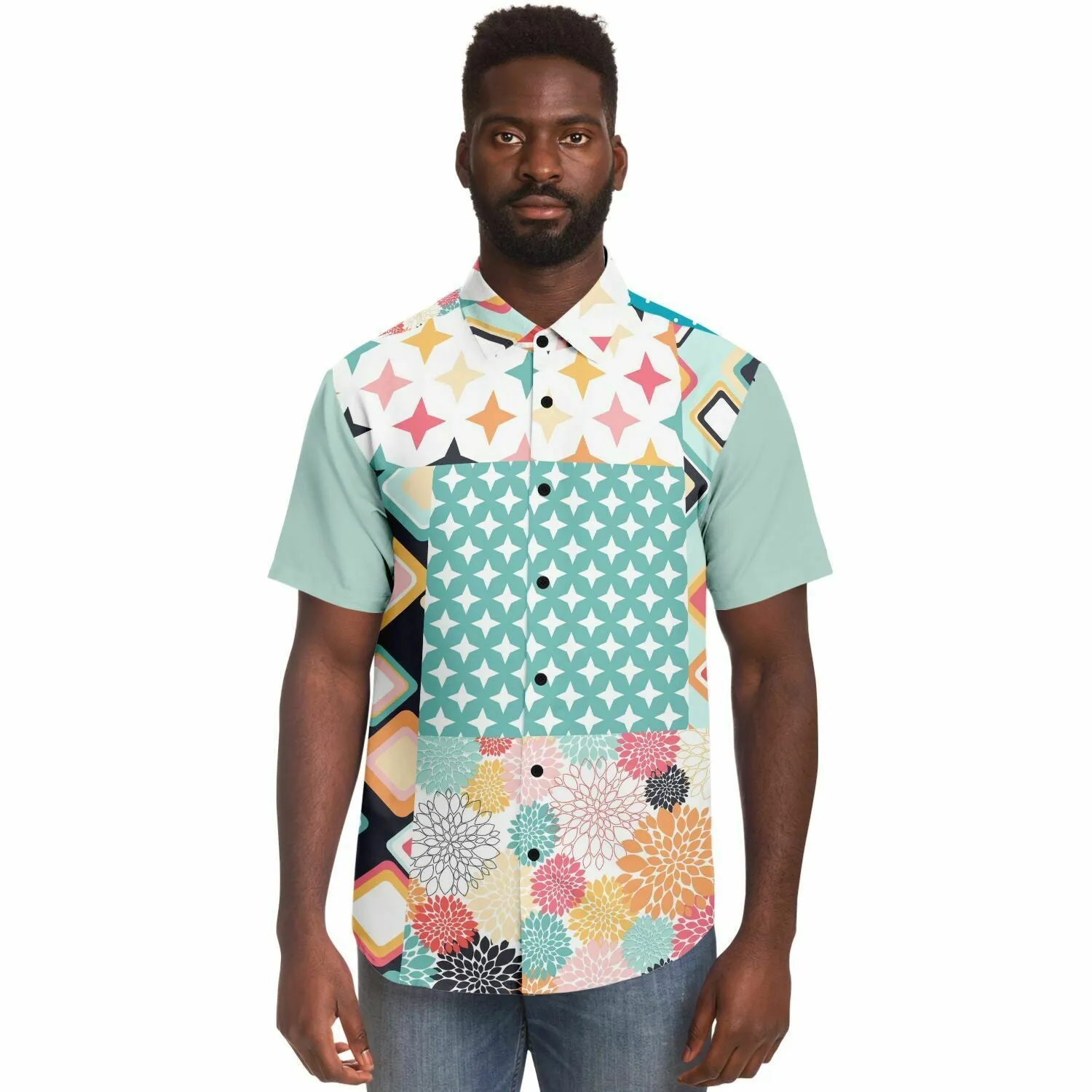 Old Miami Polka Dot Patchwork Button Down Shirt