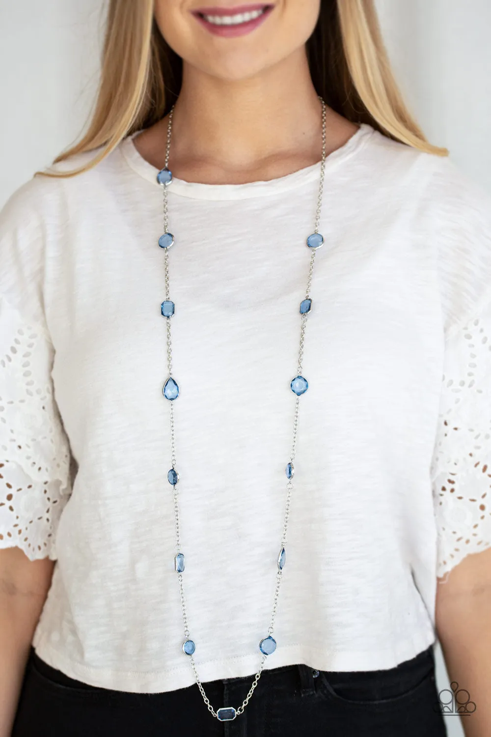 Paparazzi Glassy Glamorous Blue Necklace Set