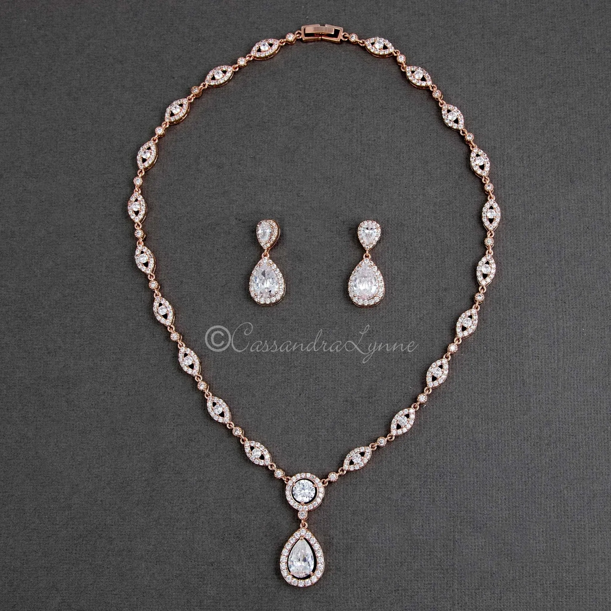 Pave Marquise and Drop CZ Necklace Set