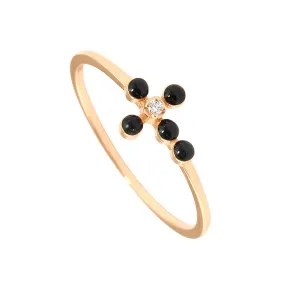 Pearled Cross Diamond Black Ring, Rose Gold, Size 5.75