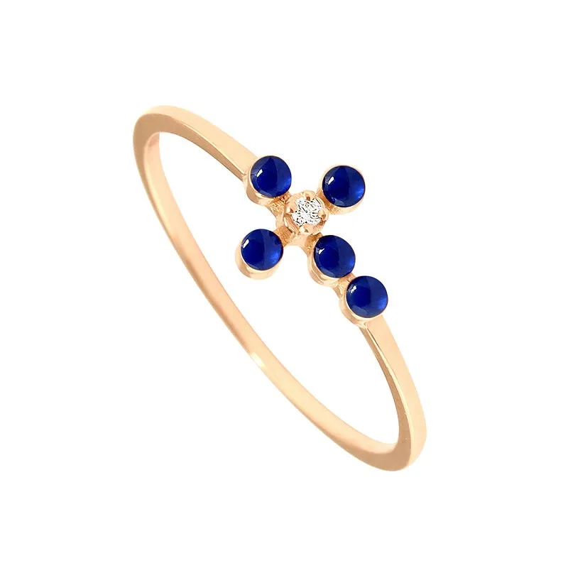 Pearled Cross Diamond Lapis Ring, Rose Gold, Size 6.75