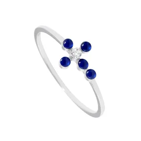 Pearled Cross Diamond Lapis Ring, White Gold, Size 6.75