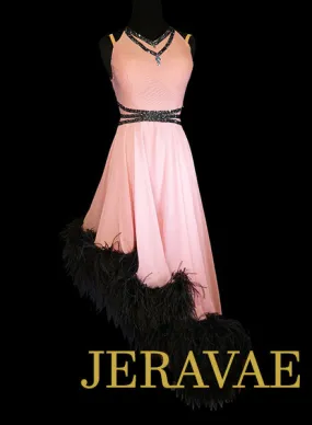 Pink and Black Rhythm/Latin Dress with Black Boa and Swarovski Stones Size Medium/Large LAT075