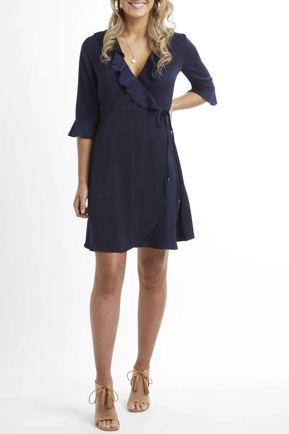 Radiant Midi Sleeve Ink Wrap Dress