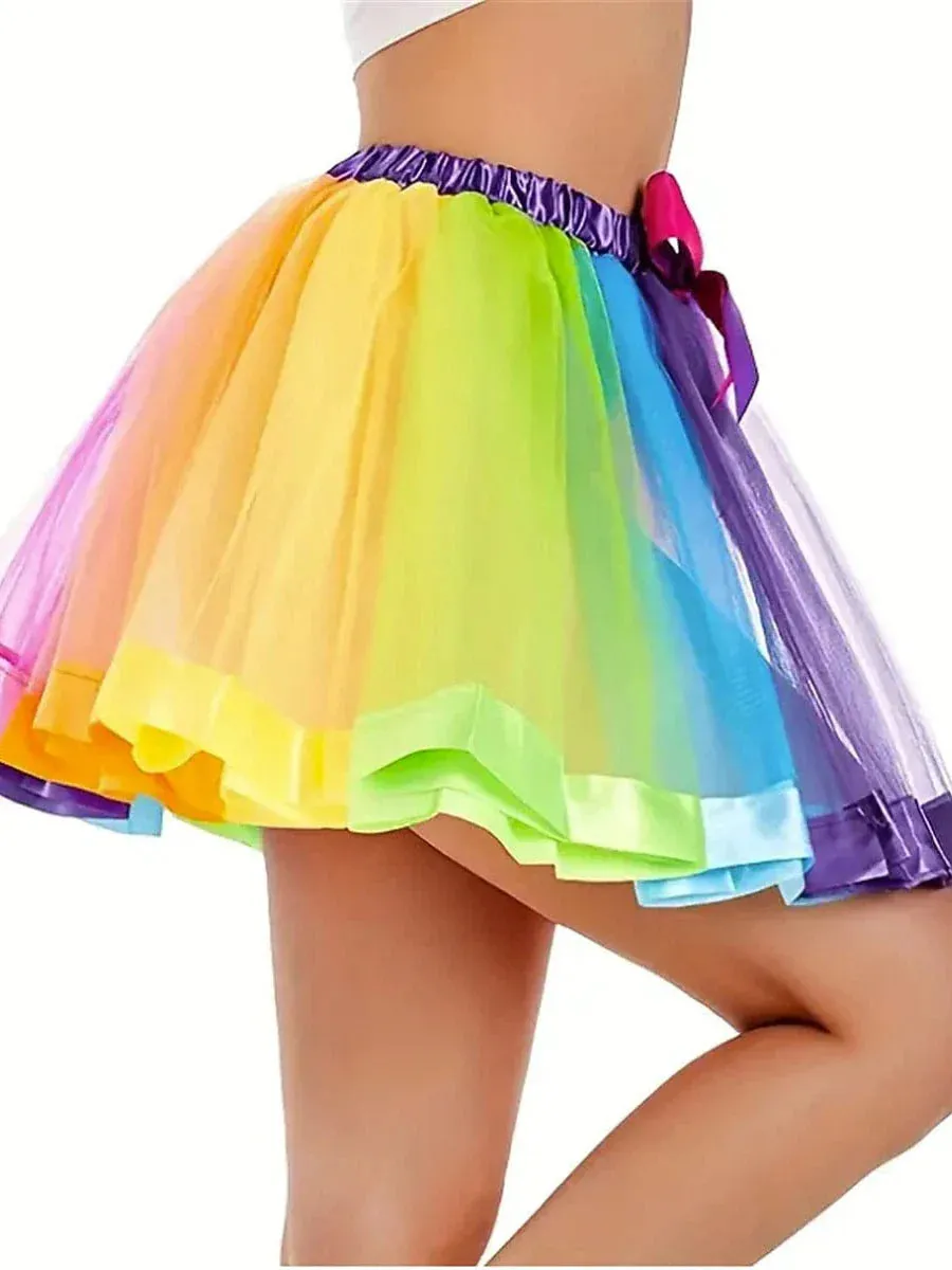 Rainbow Layered Tulle Mini Skirt for Women