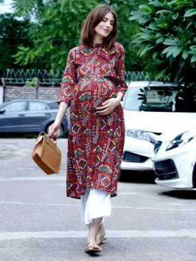 Red A-Line Maternity Kurta