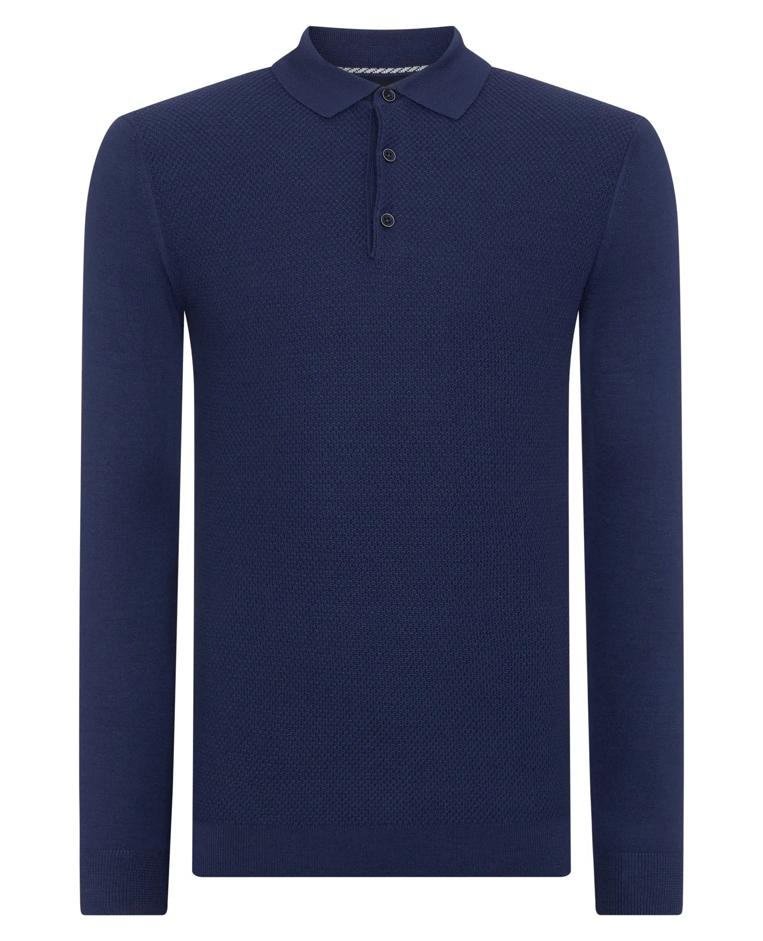 REMUS UOMO Long Sleeve Merino Blend Polo Shirt/Blue - AW21 SALE