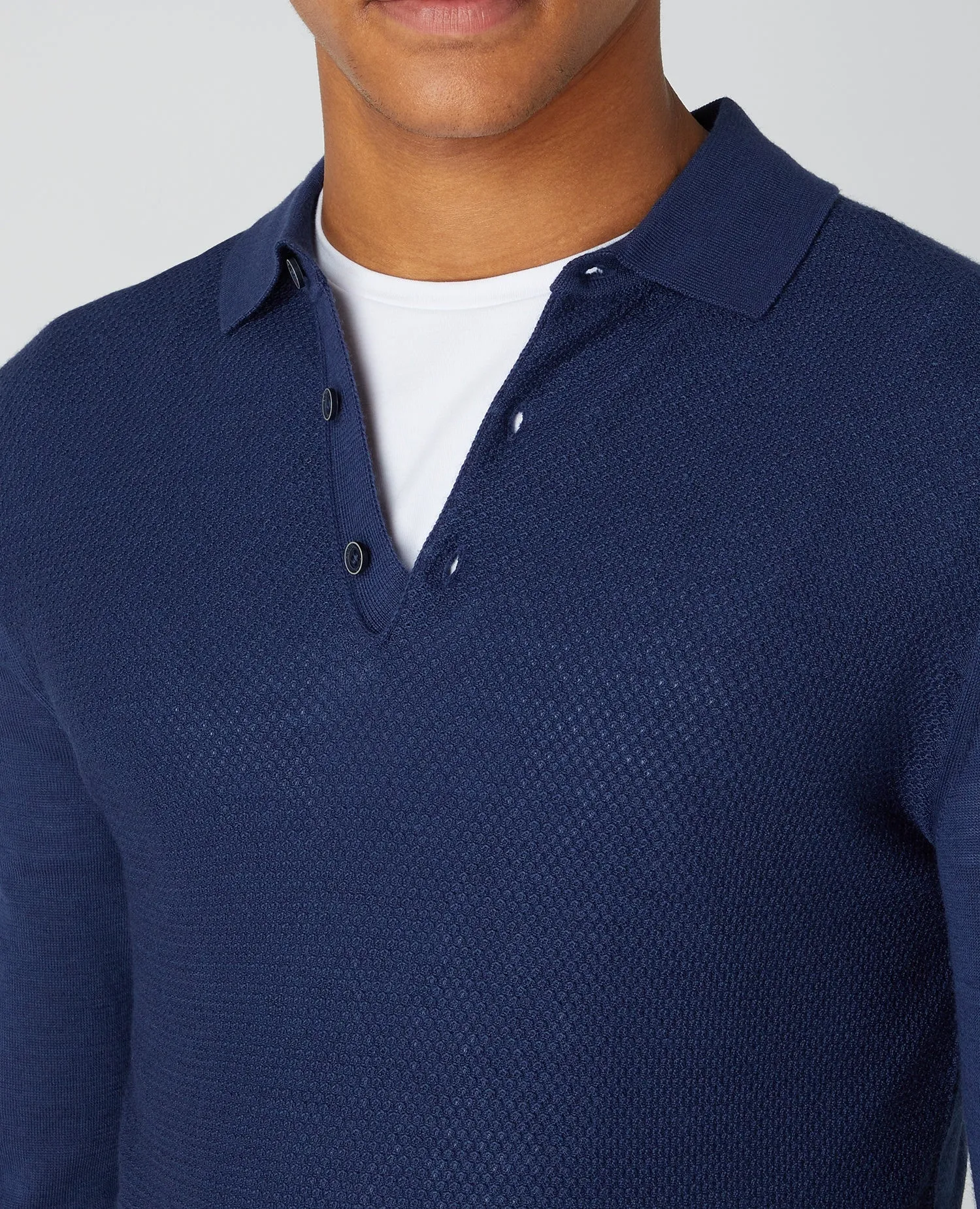 REMUS UOMO Long Sleeve Merino Blend Polo Shirt/Blue - AW21 SALE