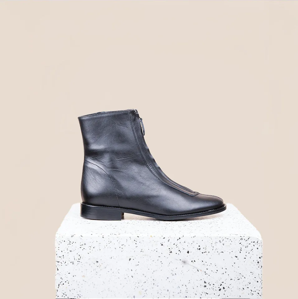 Roma Zip-Up Ankle Boot - Black Leather