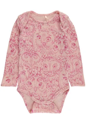 SGBBob Baby Owl Wool Bodysuit - Cameo rose