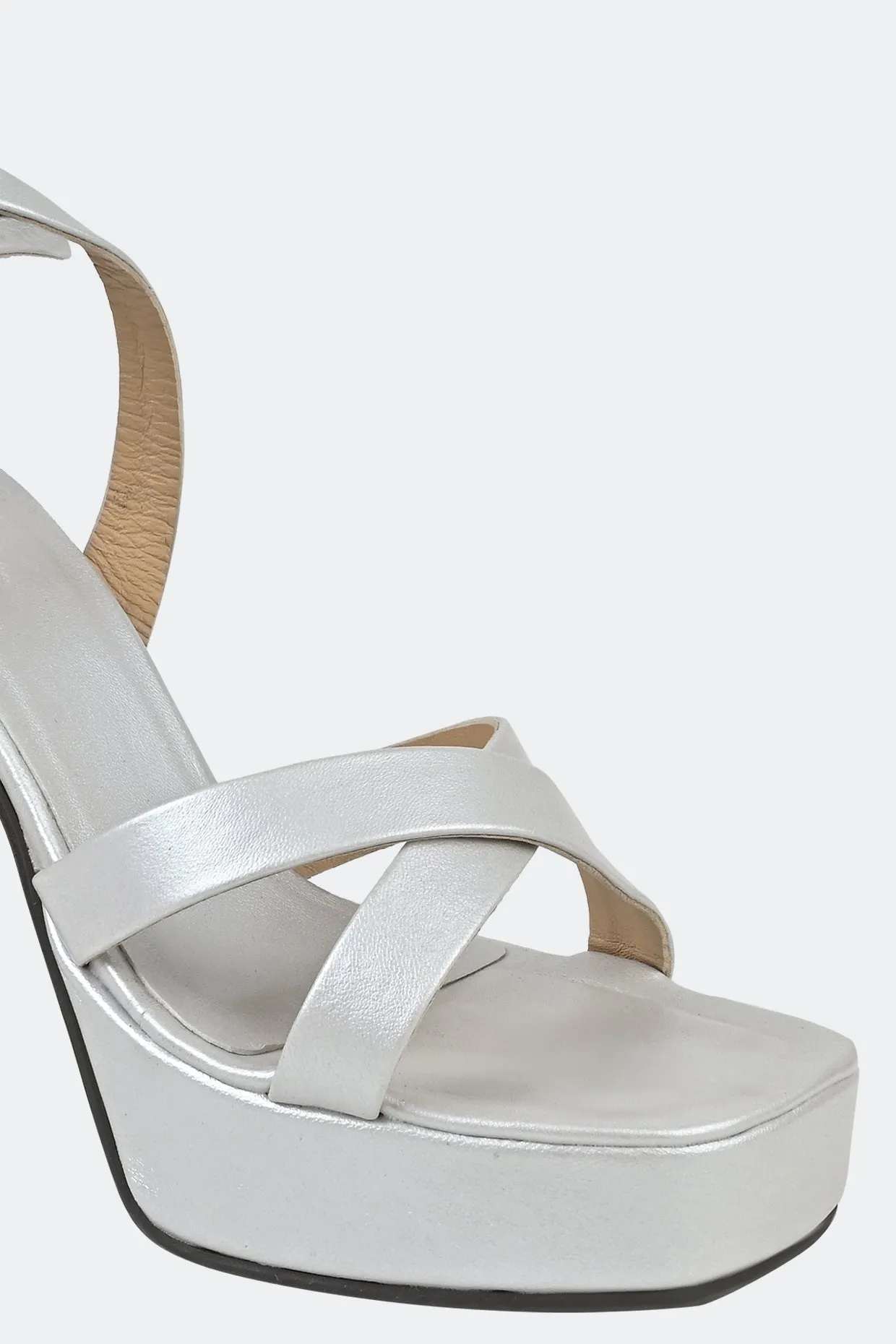 Silver Cross Strap Platform For Women