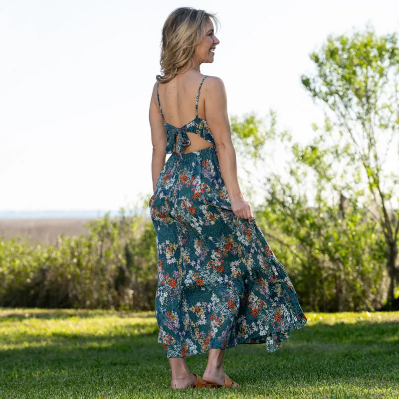 Sleeveless Green Ditsy Maxi Dress