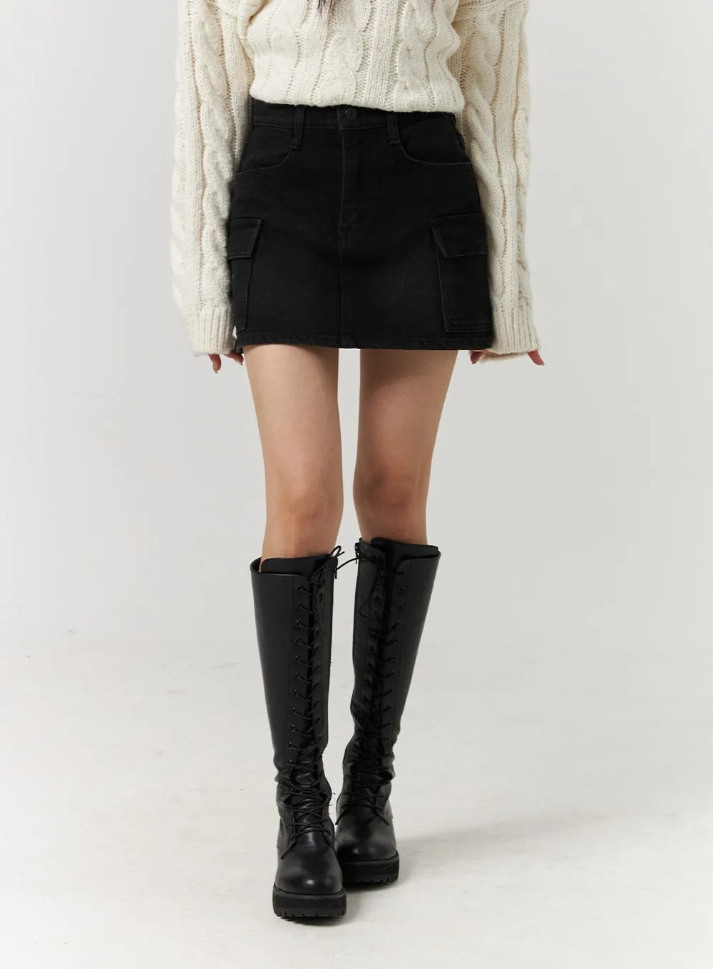 Solid Cargo Mini Skirt CJ405