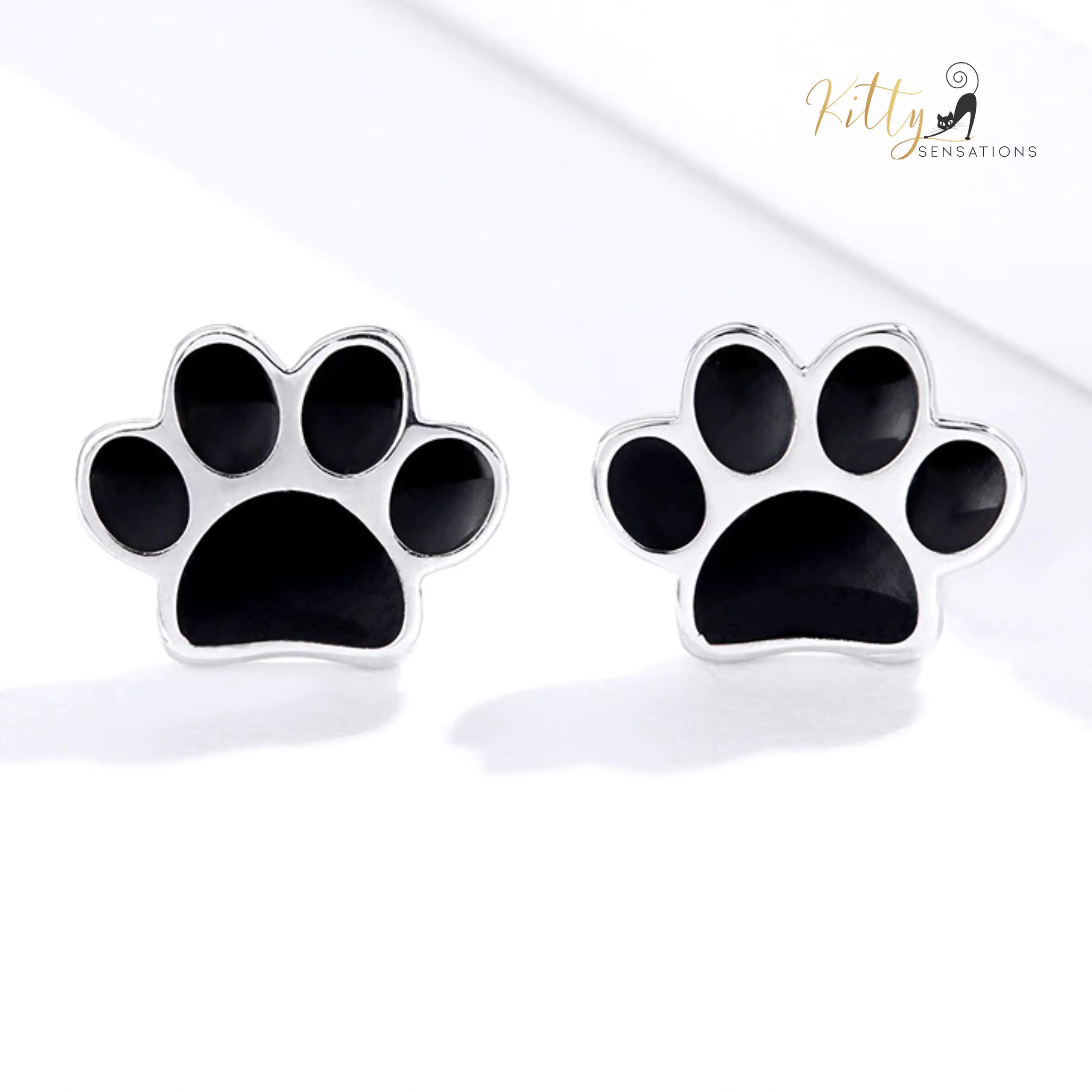 Solid Cat Paw Stud Earrings in Solid 925 Sterling Silver (Platinum or Gold Plated)