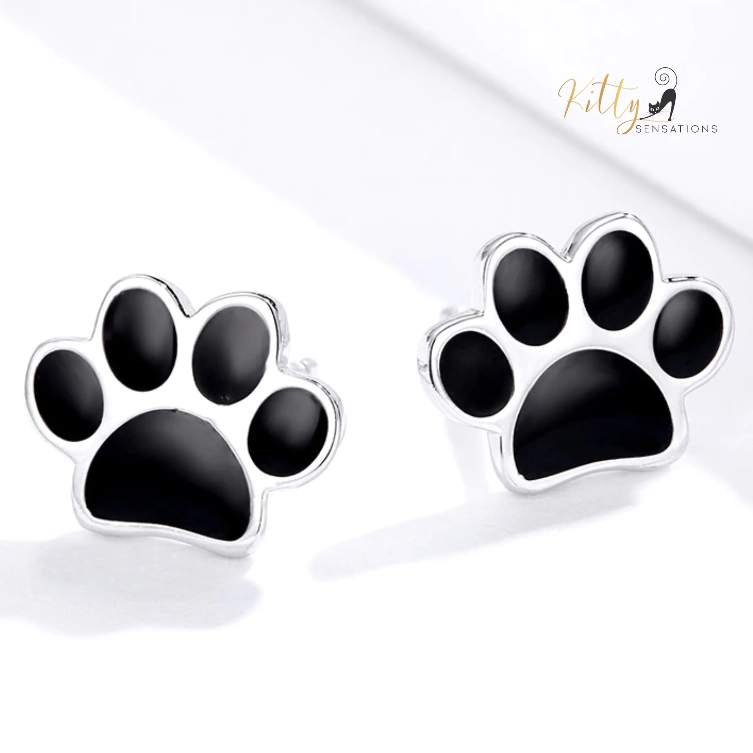 Solid Cat Paw Stud Earrings in Solid 925 Sterling Silver (Platinum or Gold Plated)