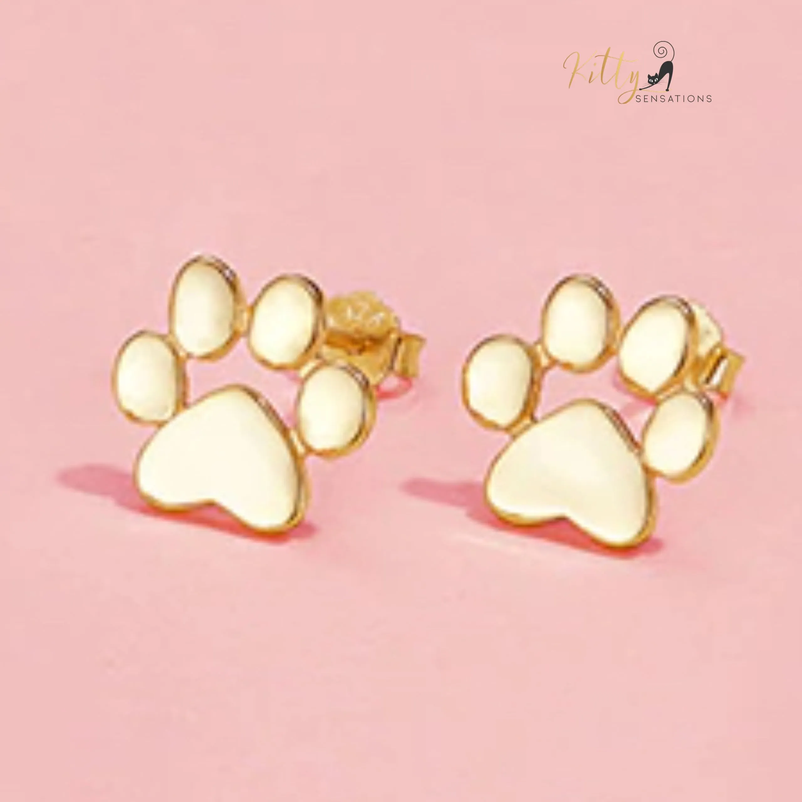 Solid Cat Paw Stud Earrings in Solid 925 Sterling Silver (Platinum or Gold Plated)